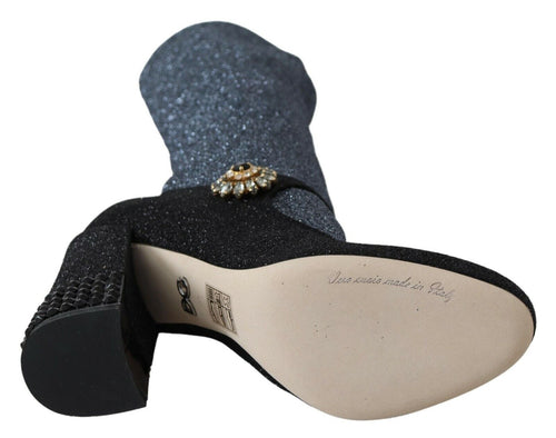 Dolce & Gabbana Black Crystal Mary Janes Booties Shoes - ClickThatClicks 