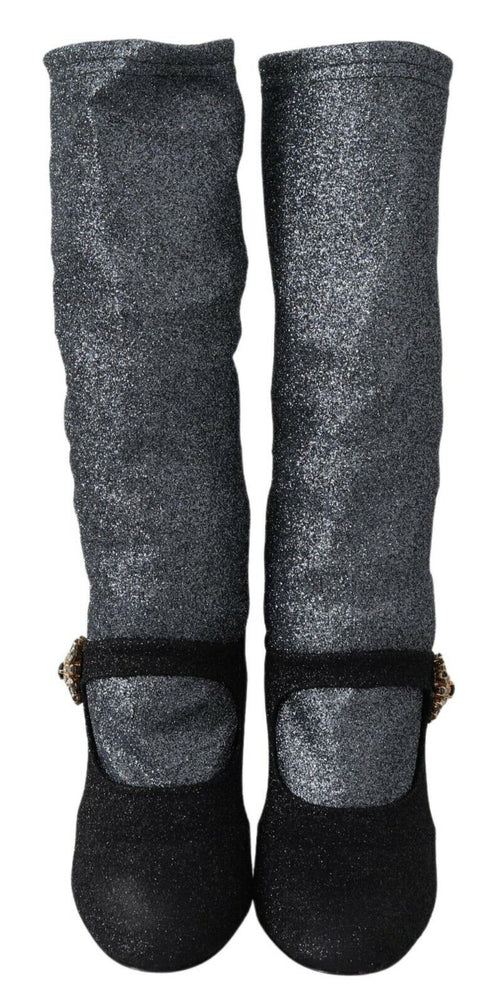 Dolce & Gabbana Black Crystal Mary Janes Booties Shoes - ClickThatClicks 
