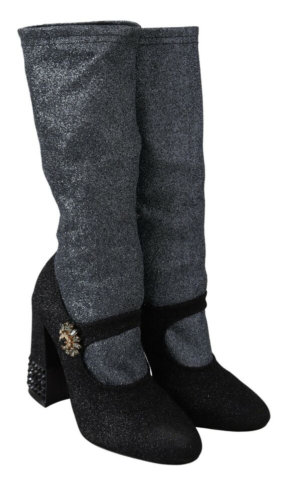 Dolce & Gabbana Black Crystal Mary Janes Booties Shoes - ClickThatClicks