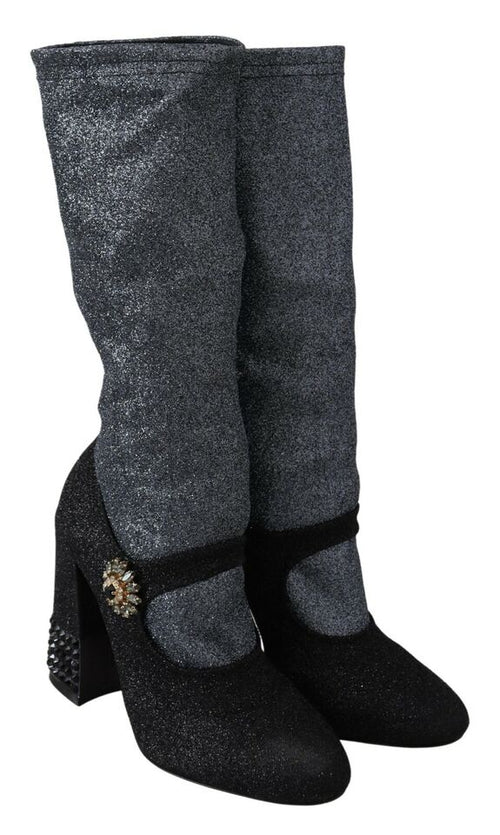 Dolce & Gabbana Black Crystal Mary Janes Booties Shoes - ClickThatClicks 