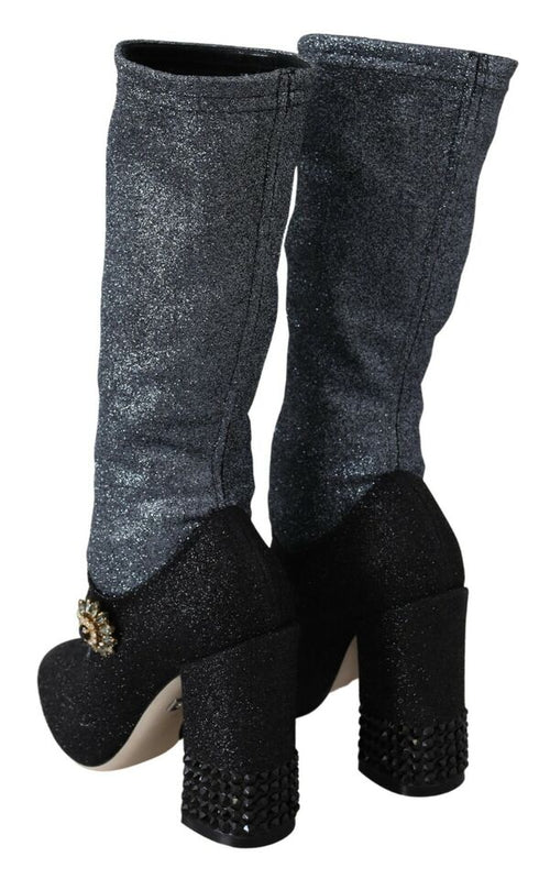 Dolce & Gabbana Black Crystal Mary Janes Booties Shoes - ClickThatClicks 