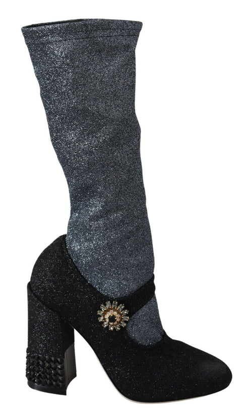 Dolce & Gabbana Black Crystal Mary Janes Booties Shoes - ClickThatClicks 