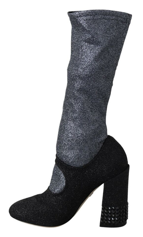 Dolce & Gabbana Black Crystal Mary Janes Booties Shoes - ClickThatClicks 