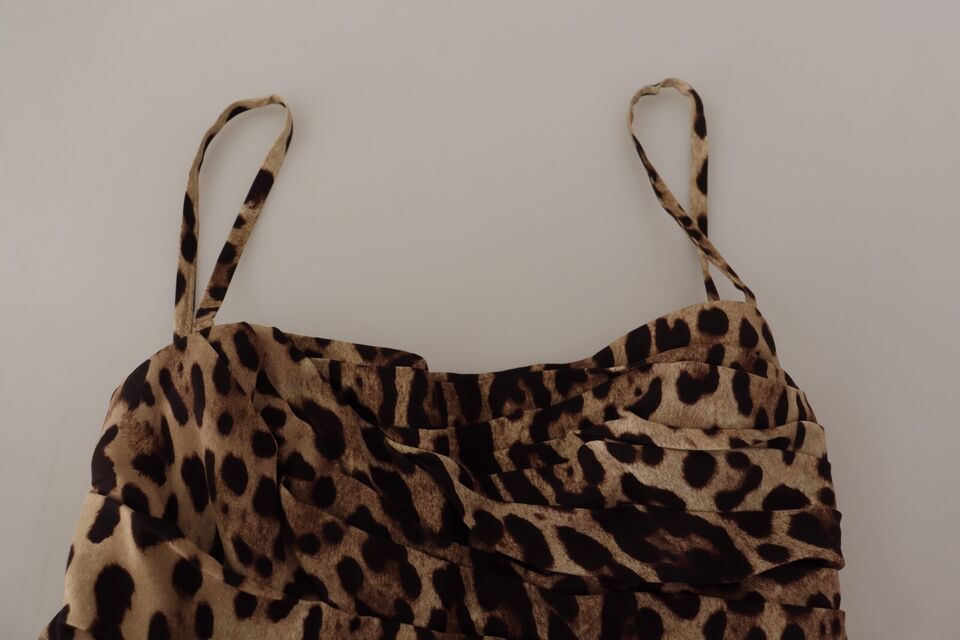 Dolce & Gabbana Brown Leopard Print Ruched Midi Dress - ClickThatClicks 