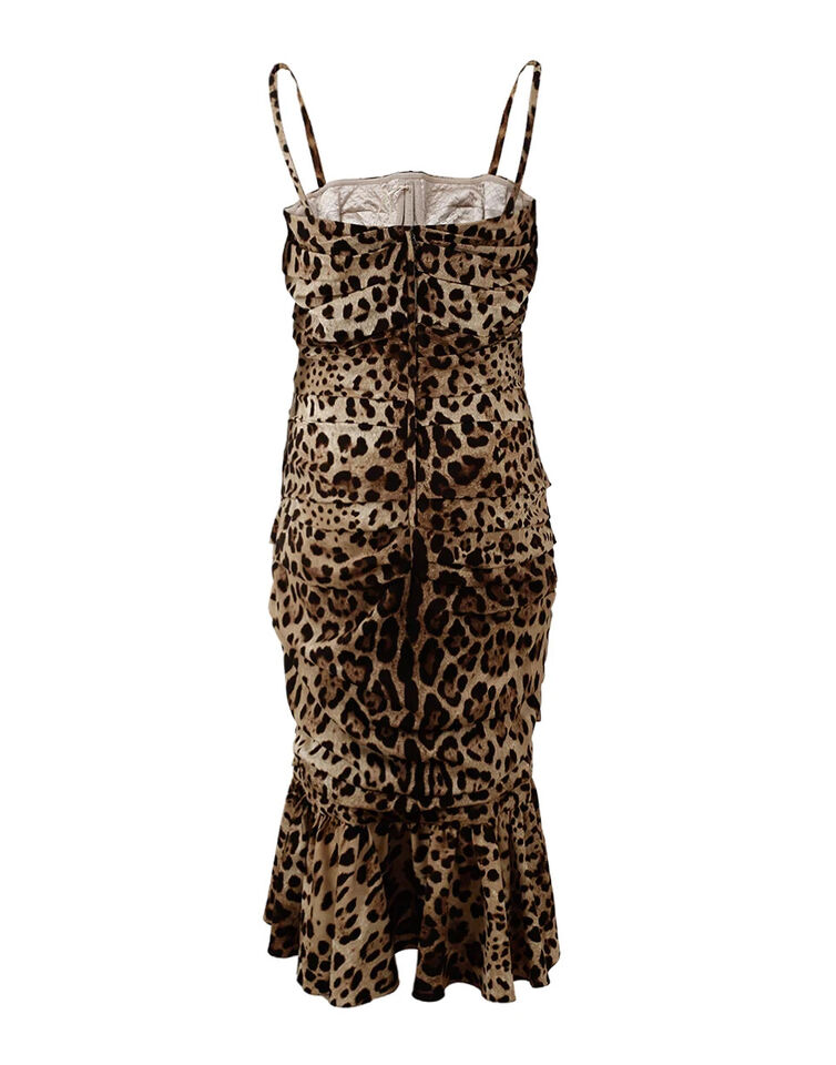 Dolce & Gabbana Brown Leopard Print Ruched Midi Dress - ClickThatClicks 