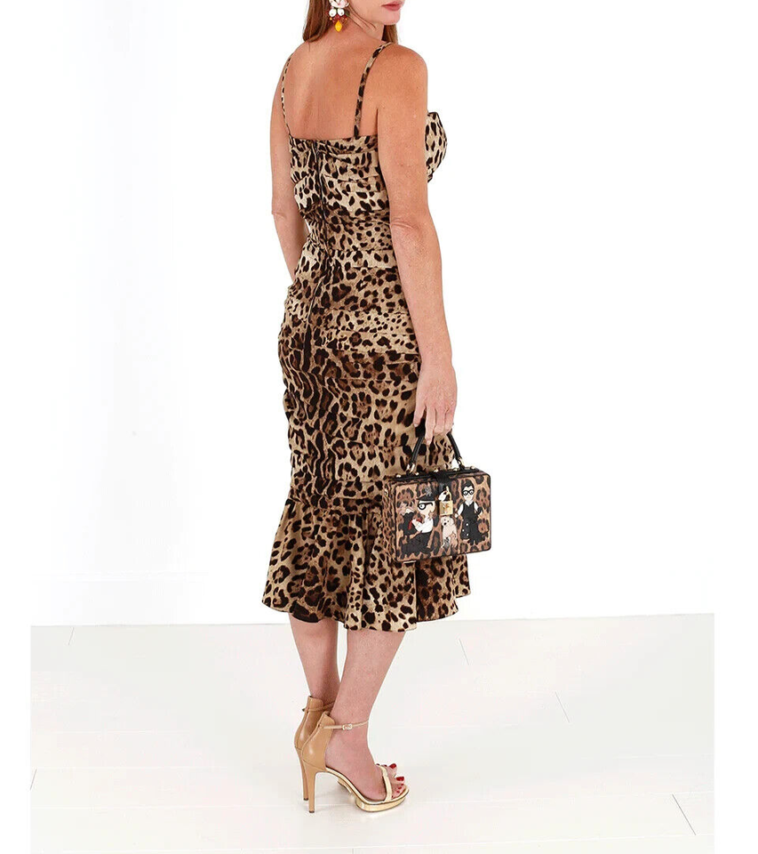 Dolce & Gabbana Brown Leopard Print Ruched Midi Dress - ClickThatClicks 