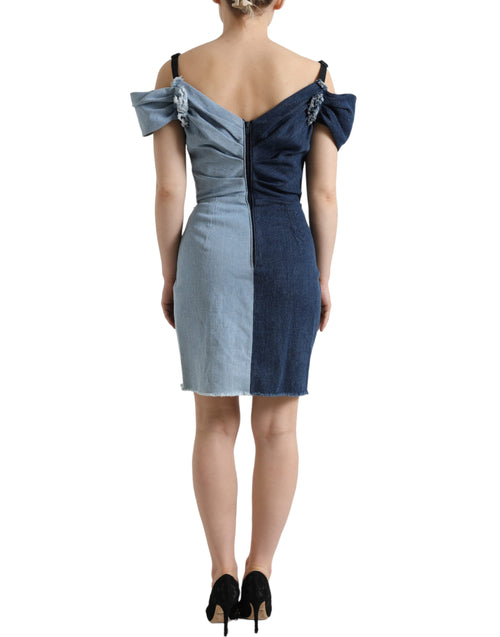 Dolce & Gabbana Blue Patchwork Two Tone Denim Mini Dress - ClickThatClicks 