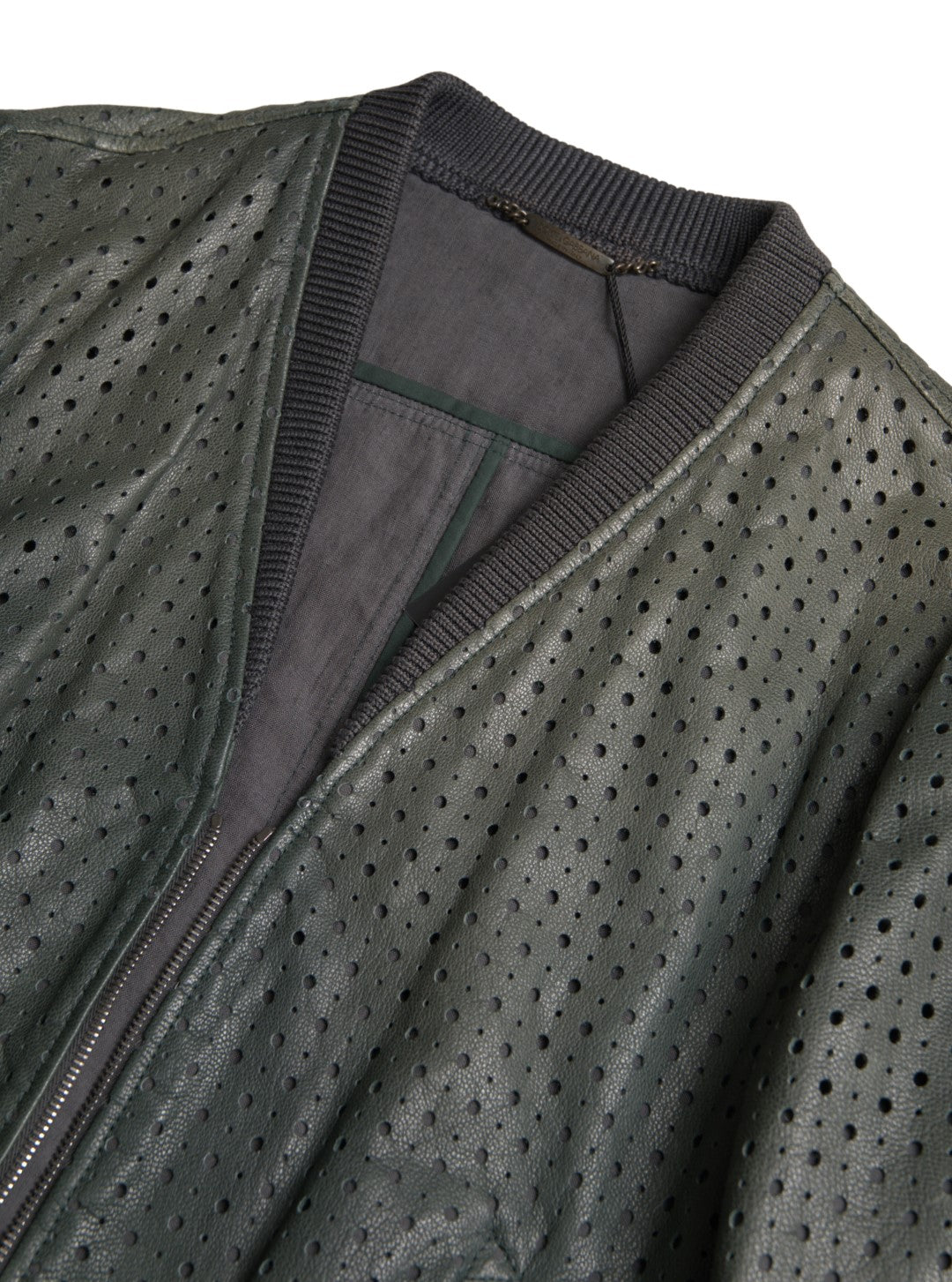 Dolce & Gabbana Green Perforated Leather Bomber Jacket - ClickThatClicks 