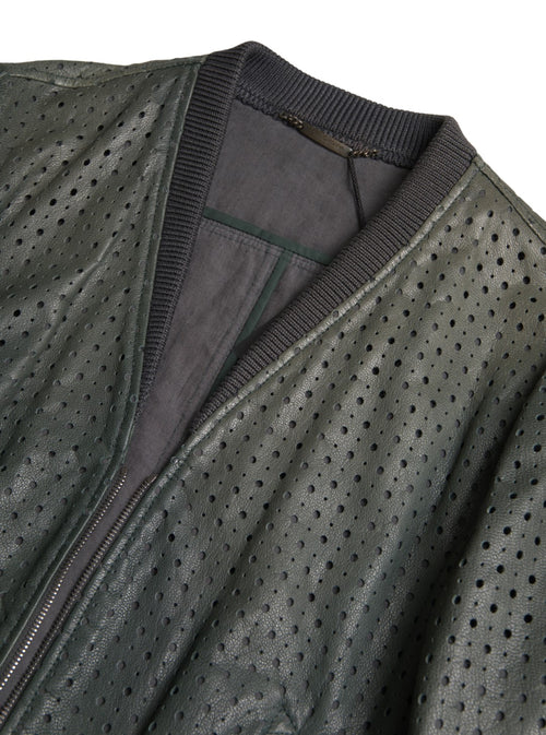 Dolce & Gabbana Green Perforated Leather Bomber Jacket - ClickThatClicks 