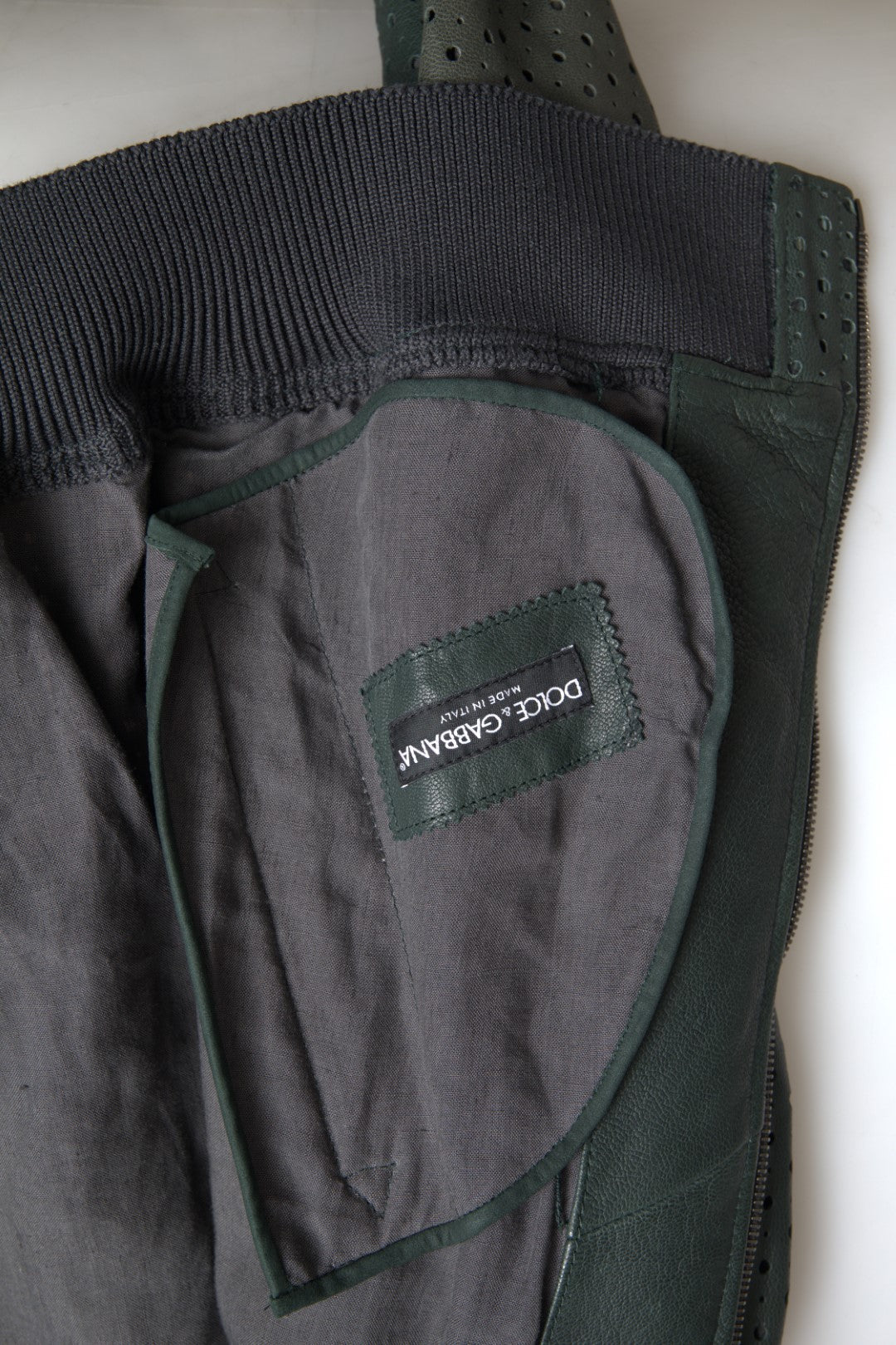 Dolce & Gabbana Green Perforated Leather Bomber Jacket - ClickThatClicks 