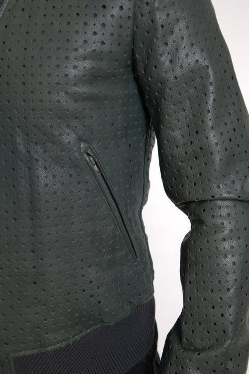 Dolce & Gabbana Green Perforated Leather Bomber Jacket - ClickThatClicks 