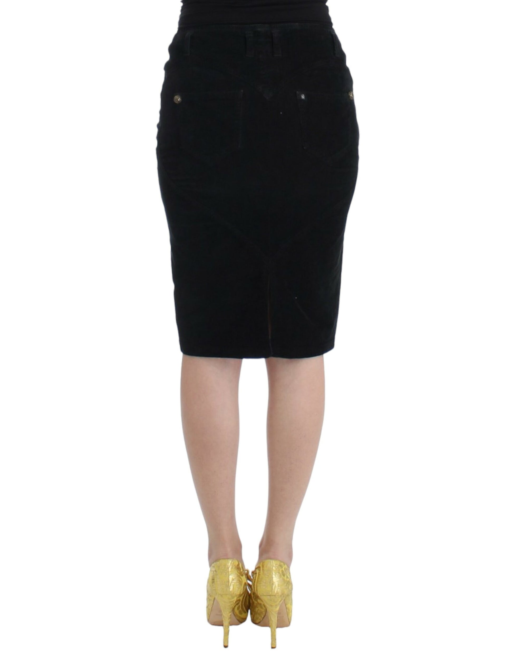 Cavalli Black Corduroy Pencil Skirt - ClickThatClicks 