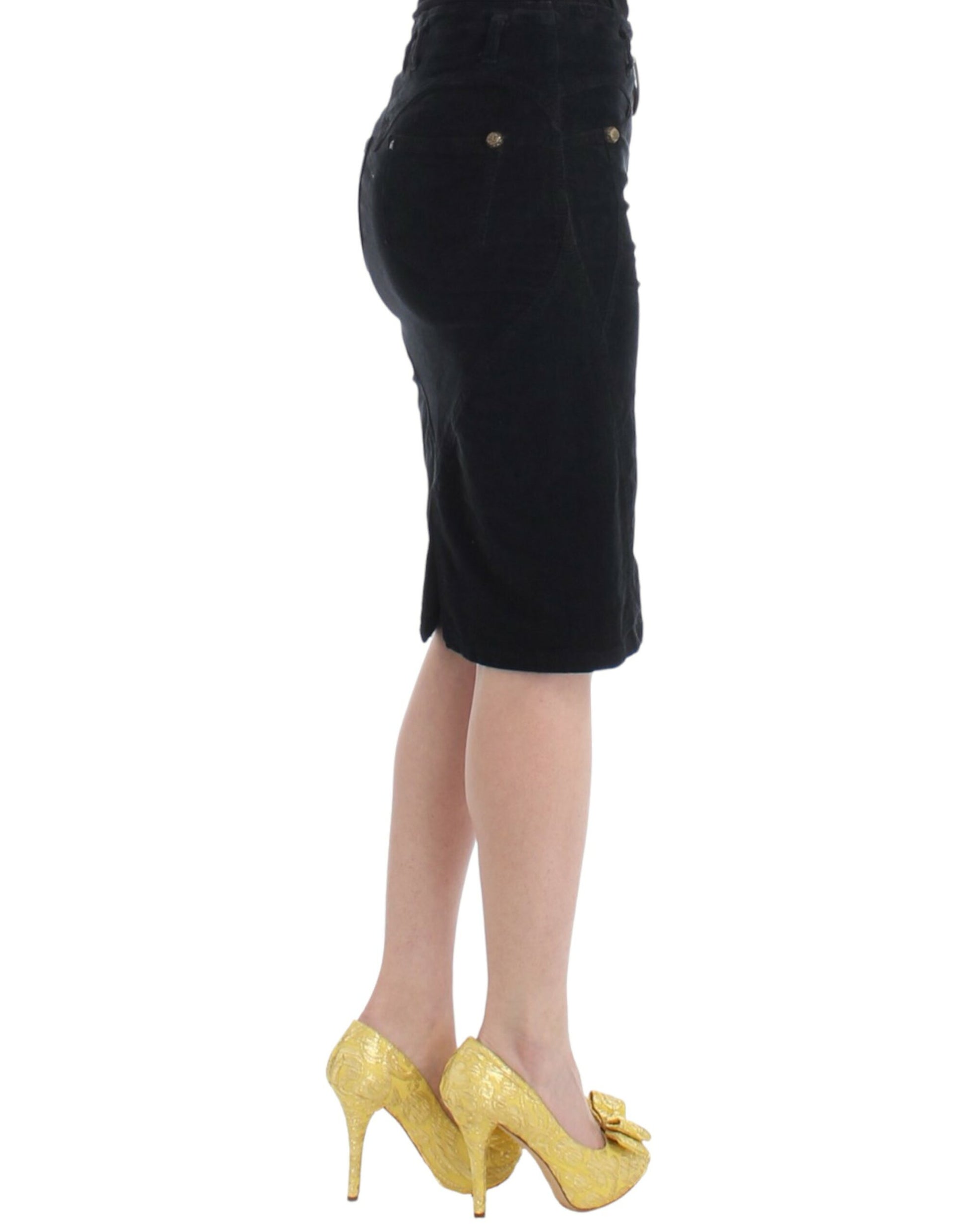 Cavalli Black Corduroy Pencil Skirt - ClickThatClicks 
