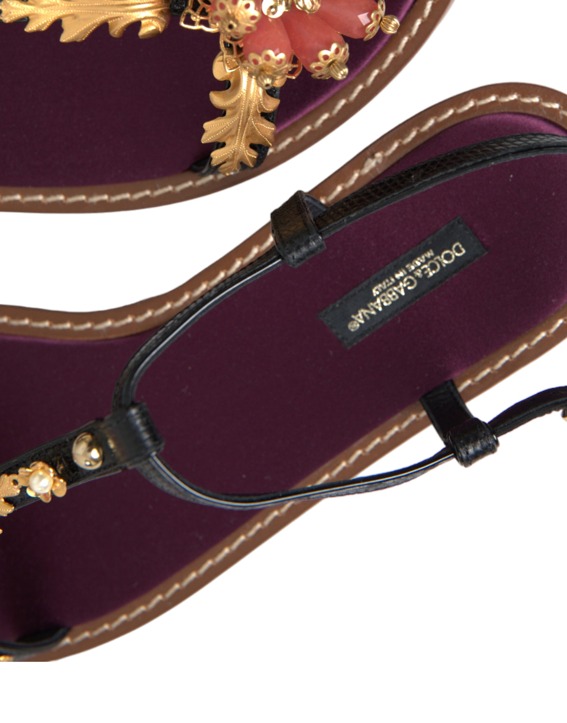 Dolce & Gabbana Black Crystal Gold Sandals Leather Shoes - ClickThatClicks 