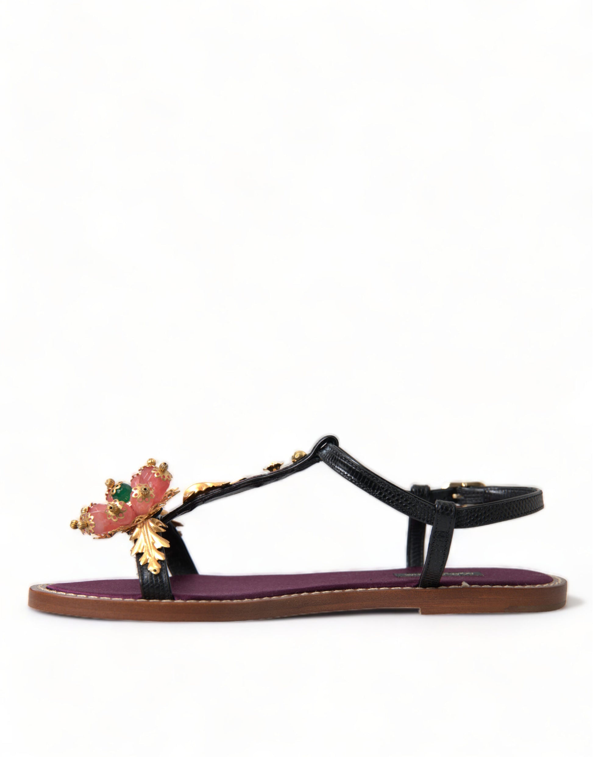 Dolce & Gabbana Black Crystal Gold Sandals Leather Shoes - ClickThatClicks 