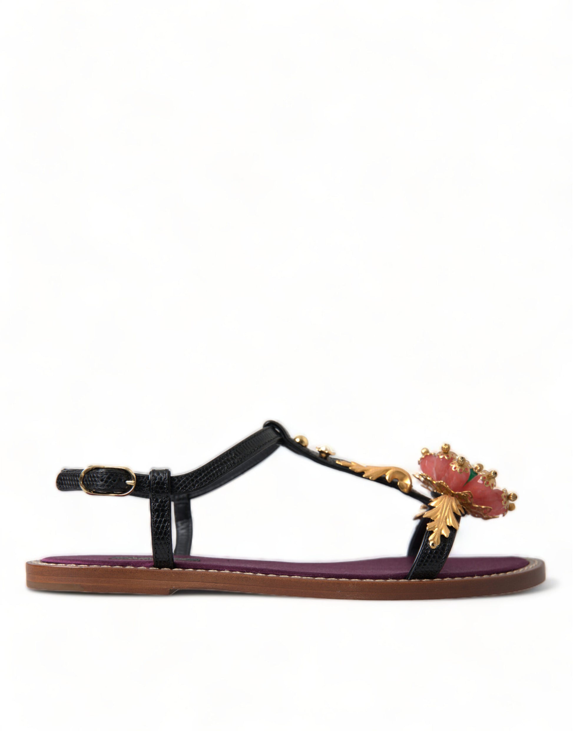 Dolce & Gabbana Black Crystal Gold Sandals Leather Shoes - ClickThatClicks 