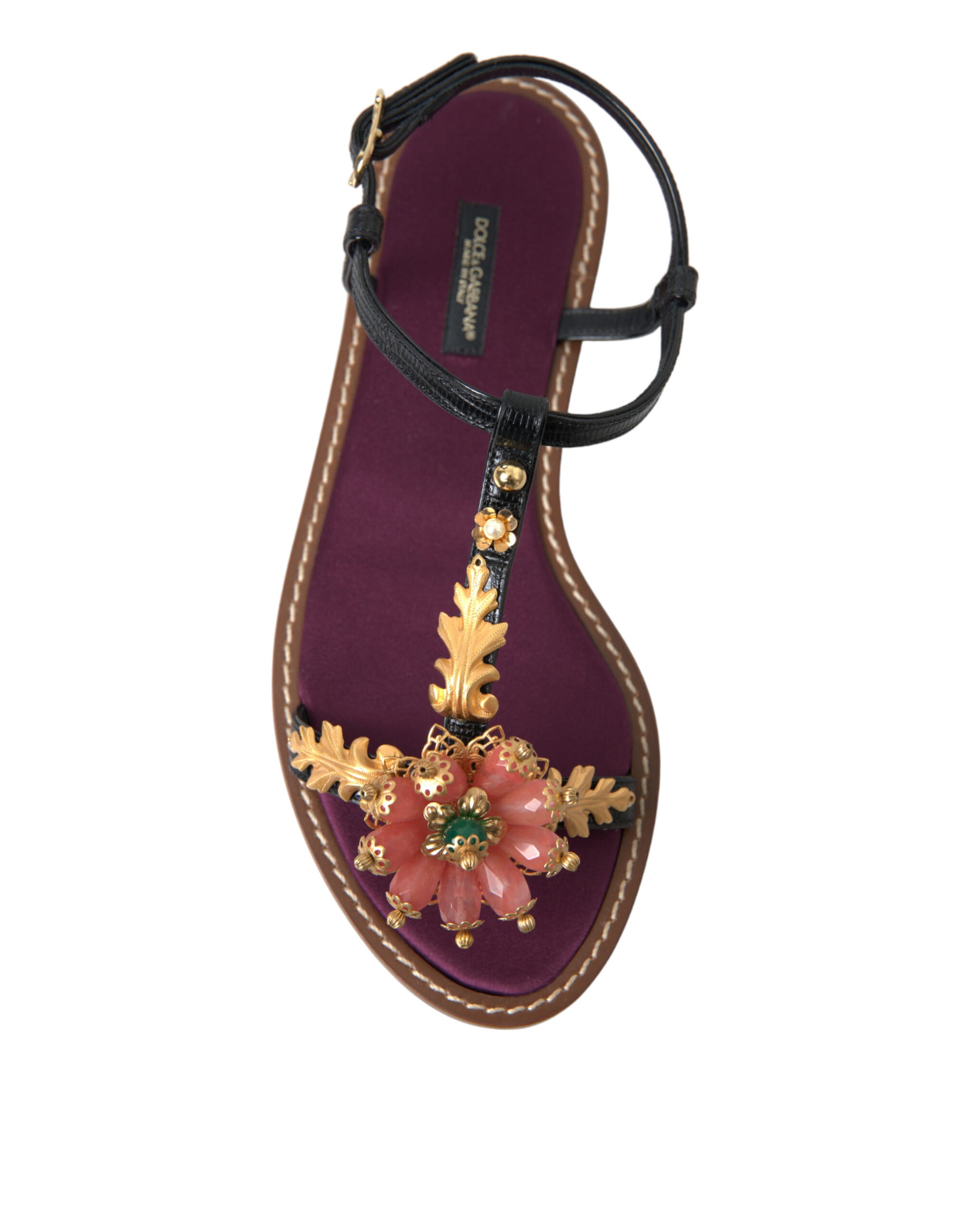 Dolce & Gabbana Black Crystal Gold Sandals Leather Shoes - ClickThatClicks 