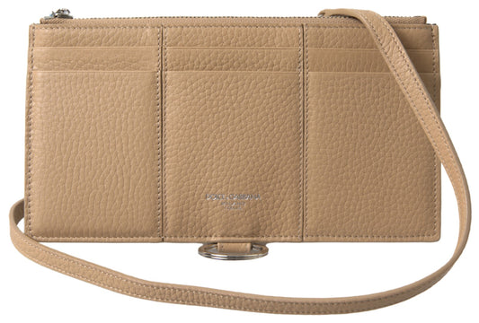 Dolce & Gabbana Beige Leather Shoulder Cardholder Shoulder Strap Wallet - ClickThatClicks 