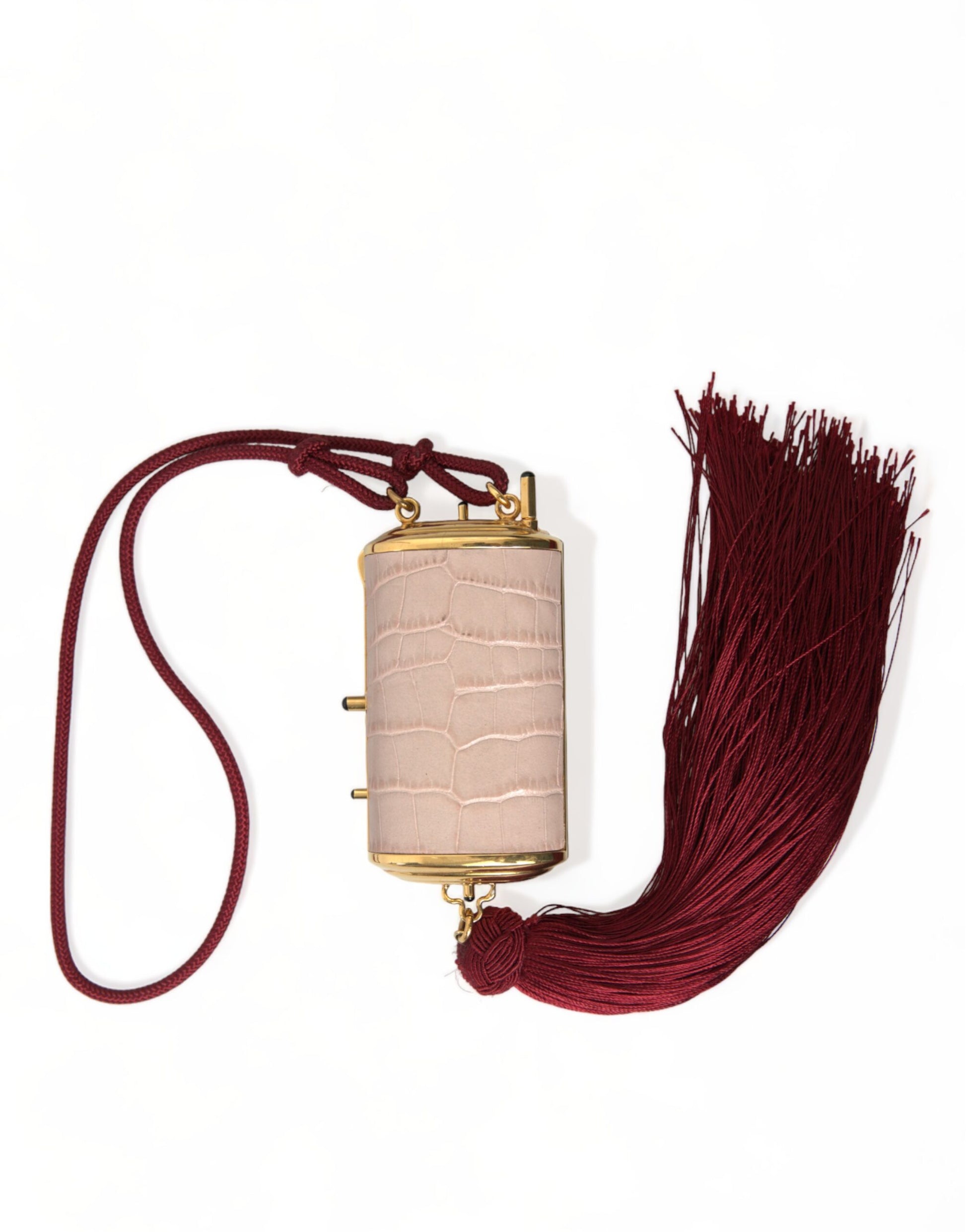Dolce & Gabbana Pink Exotic Leather Mini Mirror Tassel Makeup Bag - ClickThatClicks 