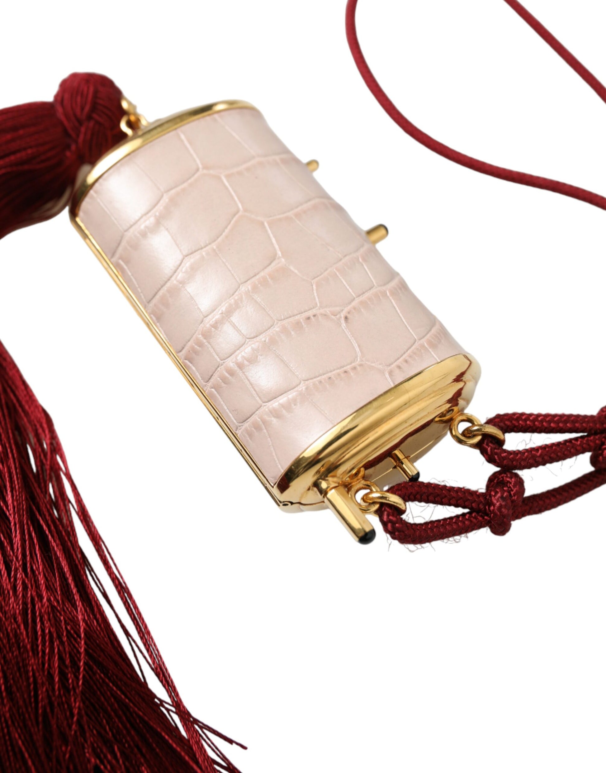 Dolce & Gabbana Pink Exotic Leather Mini Mirror Tassel Makeup Bag - ClickThatClicks 