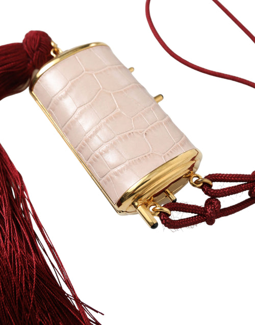 Dolce & Gabbana Pink Exotic Leather Mini Mirror Tassel Makeup Bag - ClickThatClicks 