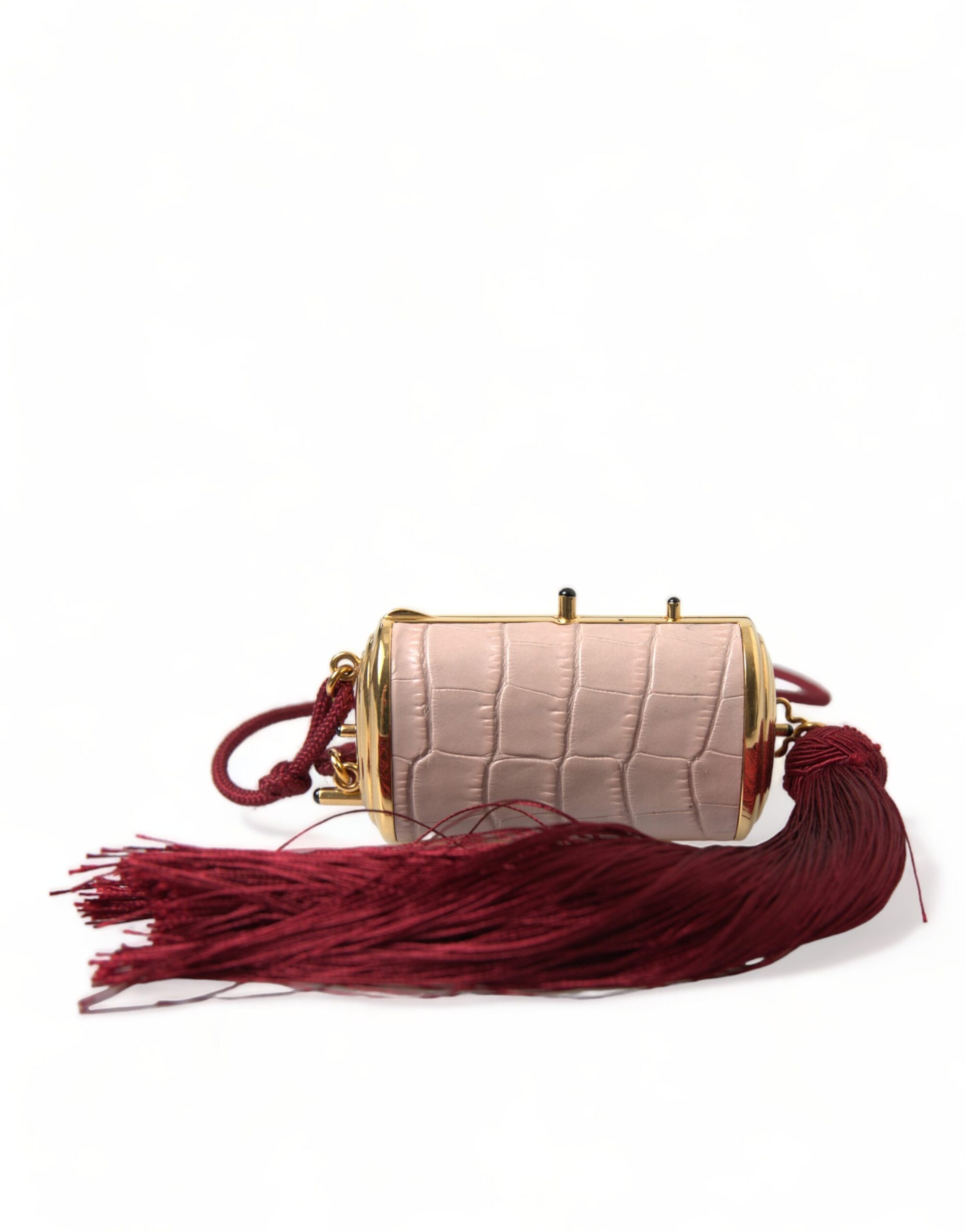Dolce & Gabbana Pink Exotic Leather Mini Mirror Tassel Makeup Bag - ClickThatClicks 
