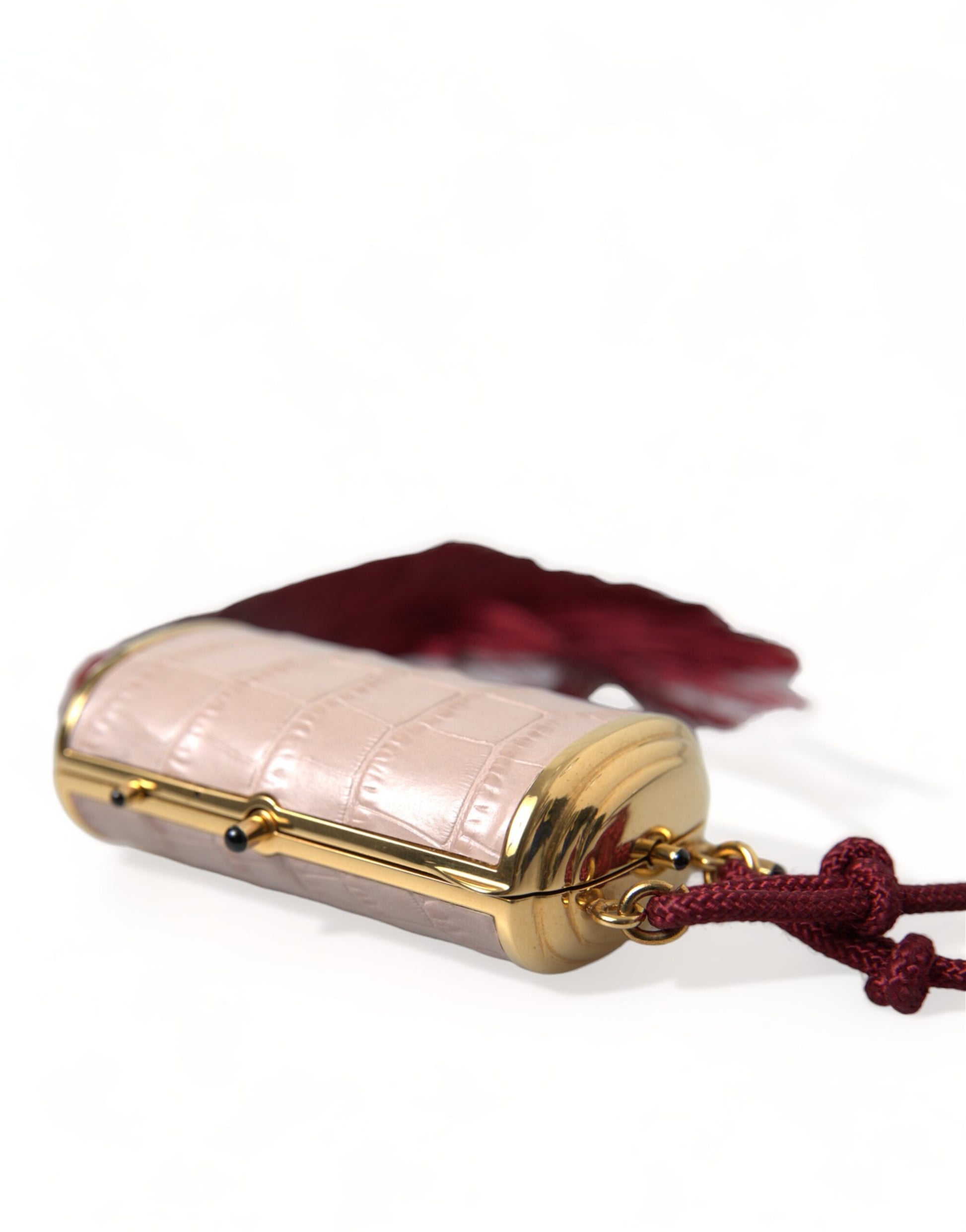 Dolce & Gabbana Pink Exotic Leather Mini Mirror Tassel Makeup Bag - ClickThatClicks 