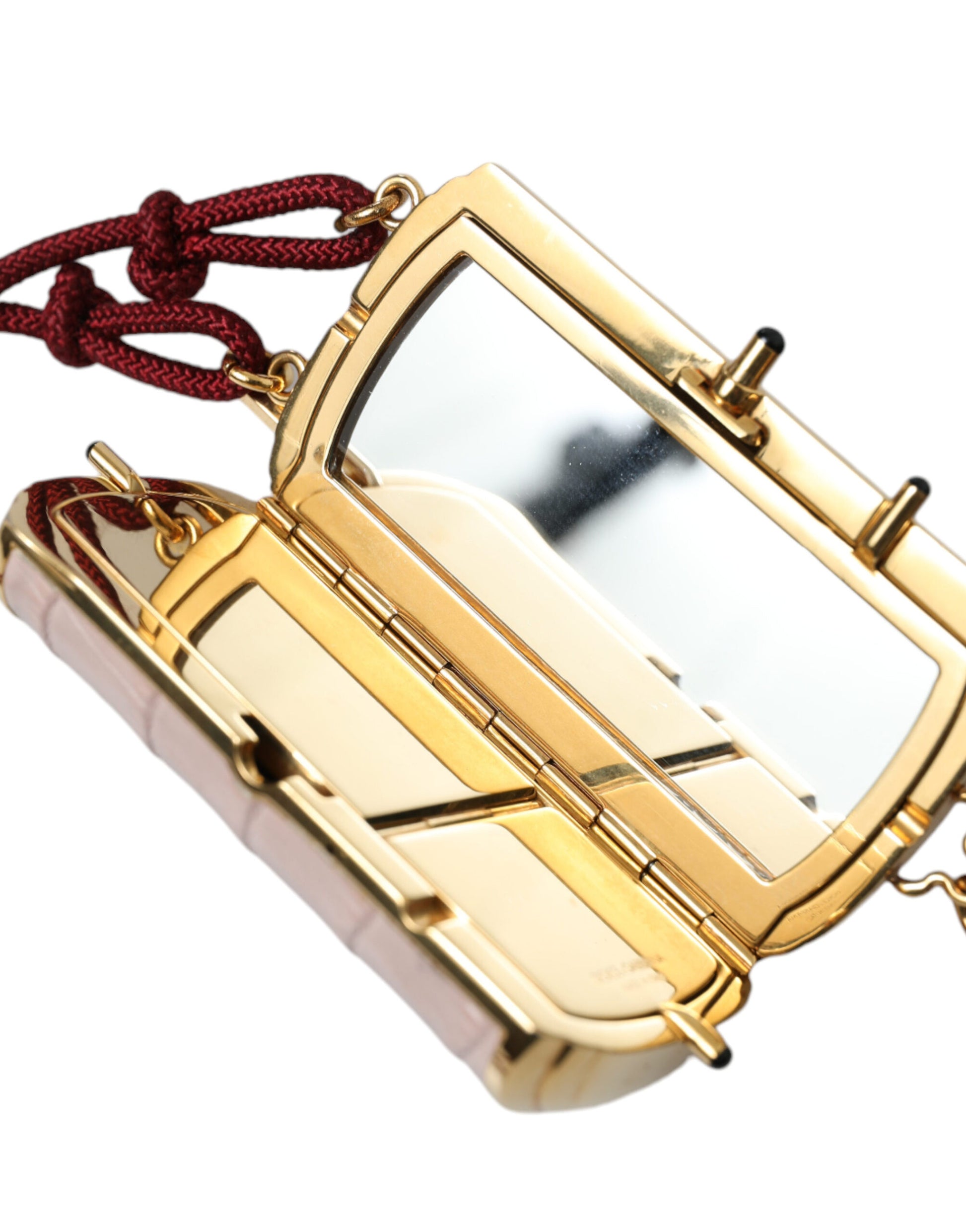 Dolce & Gabbana Pink Exotic Leather Mini Mirror Tassel Makeup Bag - ClickThatClicks 