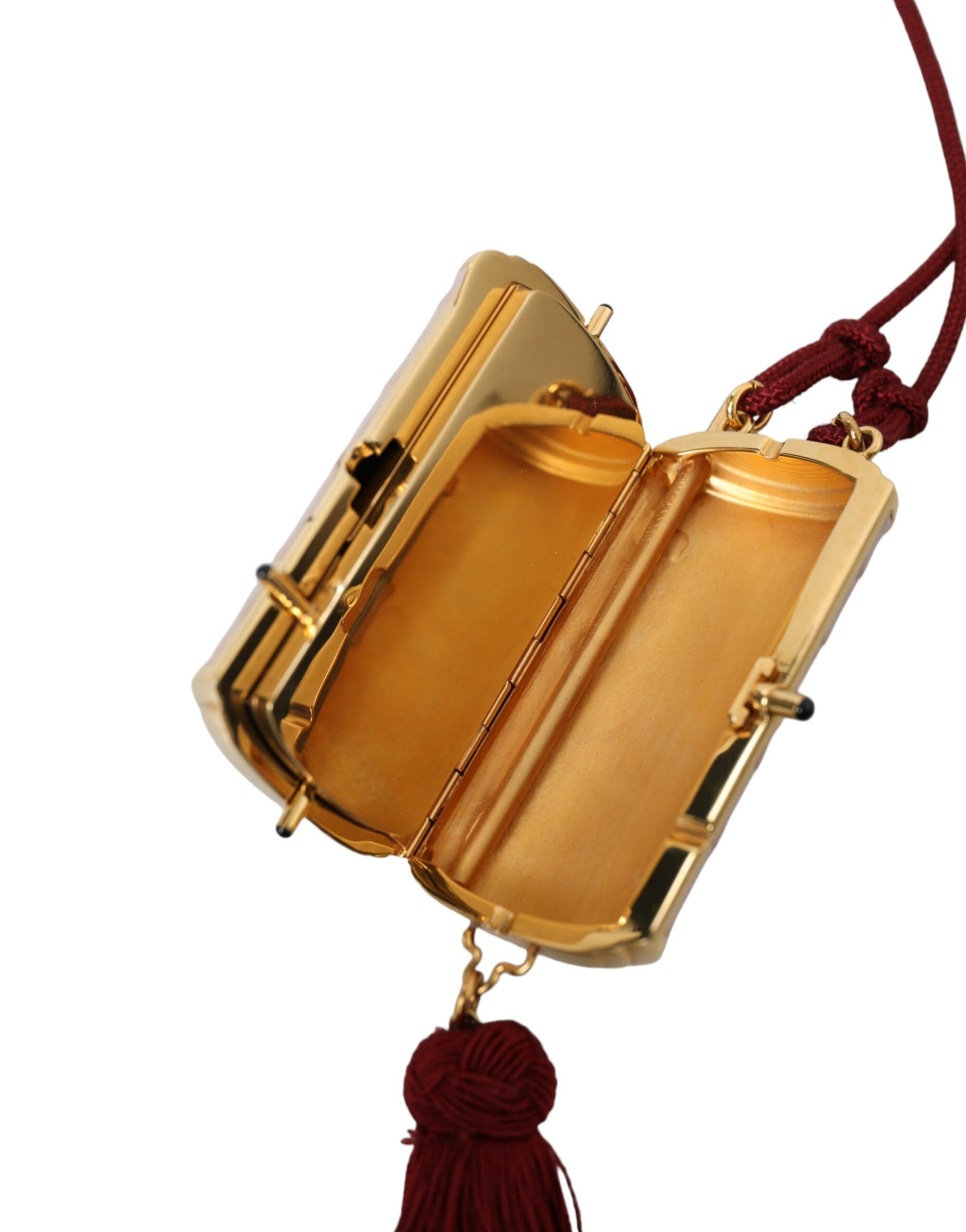 Dolce & Gabbana Pink Exotic Leather Mini Mirror Tassel Makeup Bag - ClickThatClicks 