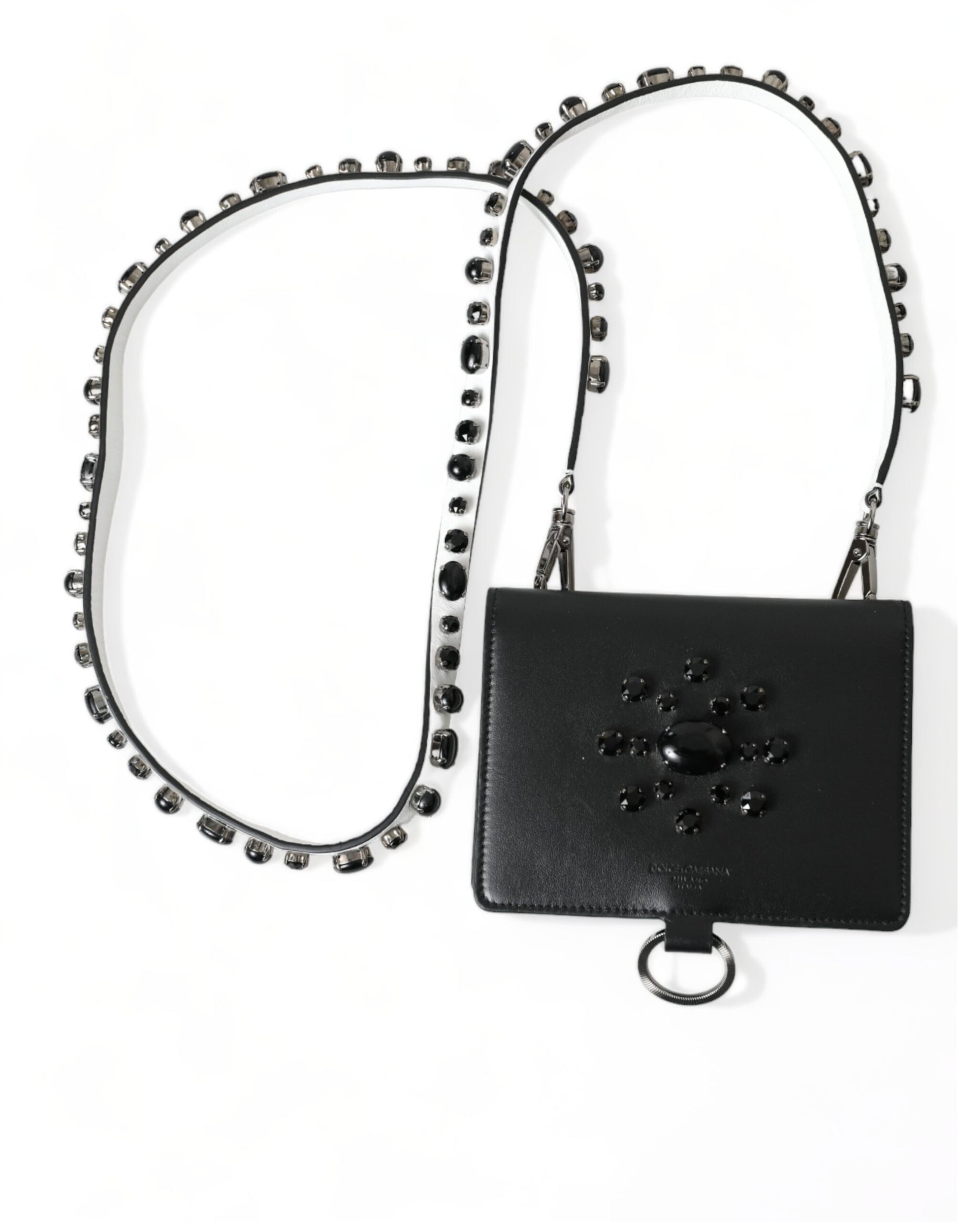 Dolce & Gabbana Black Leather Crystal Embellished Card Holder Wallet - ClickThatClicks 