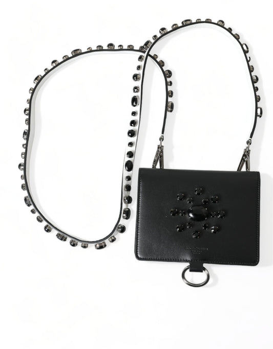 Dolce & Gabbana Black Leather Crystal Embellished Card Holder Wallet - ClickThatClicks 