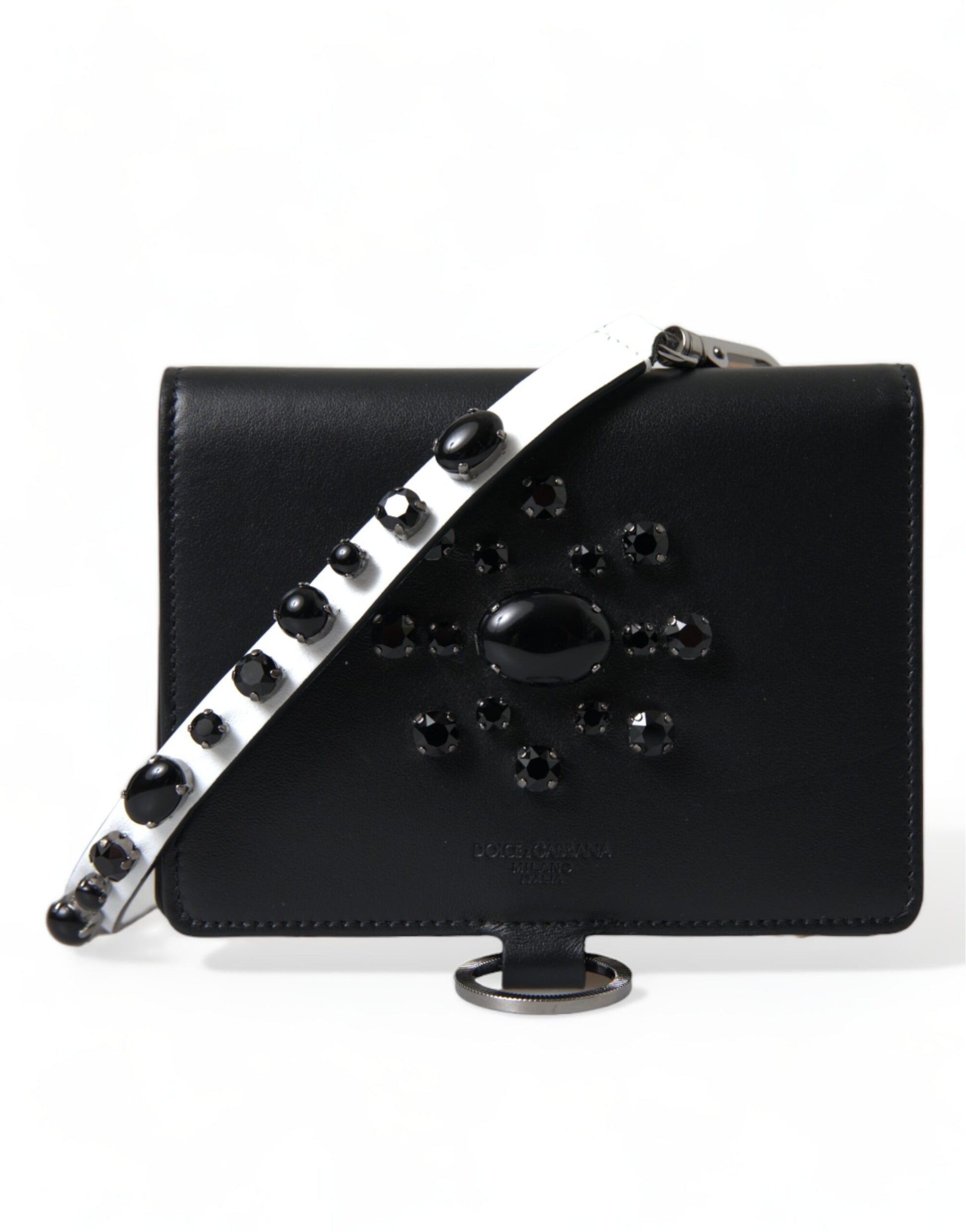 Dolce & Gabbana Black Leather Crystal Embellished Card Holder Wallet - ClickThatClicks 