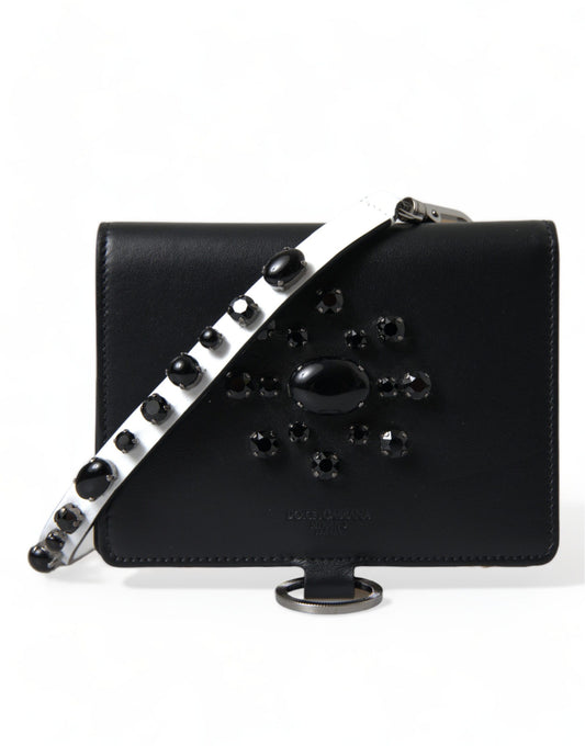 Dolce & Gabbana Black Leather Crystal Embellished Card Holder Wallet - ClickThatClicks 