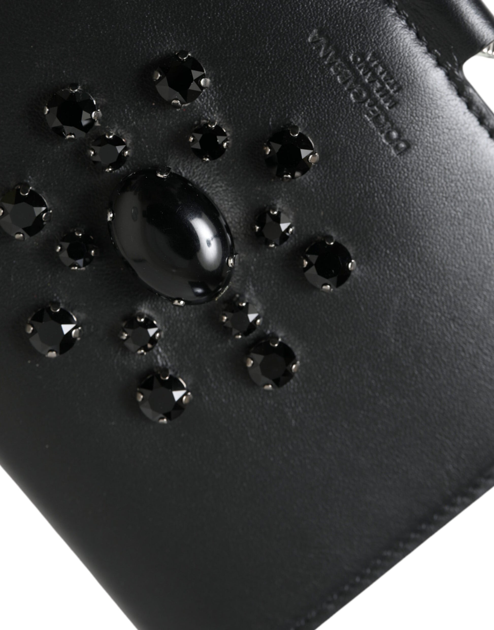 Dolce & Gabbana Black Leather Crystal Embellished Card Holder Wallet - ClickThatClicks 