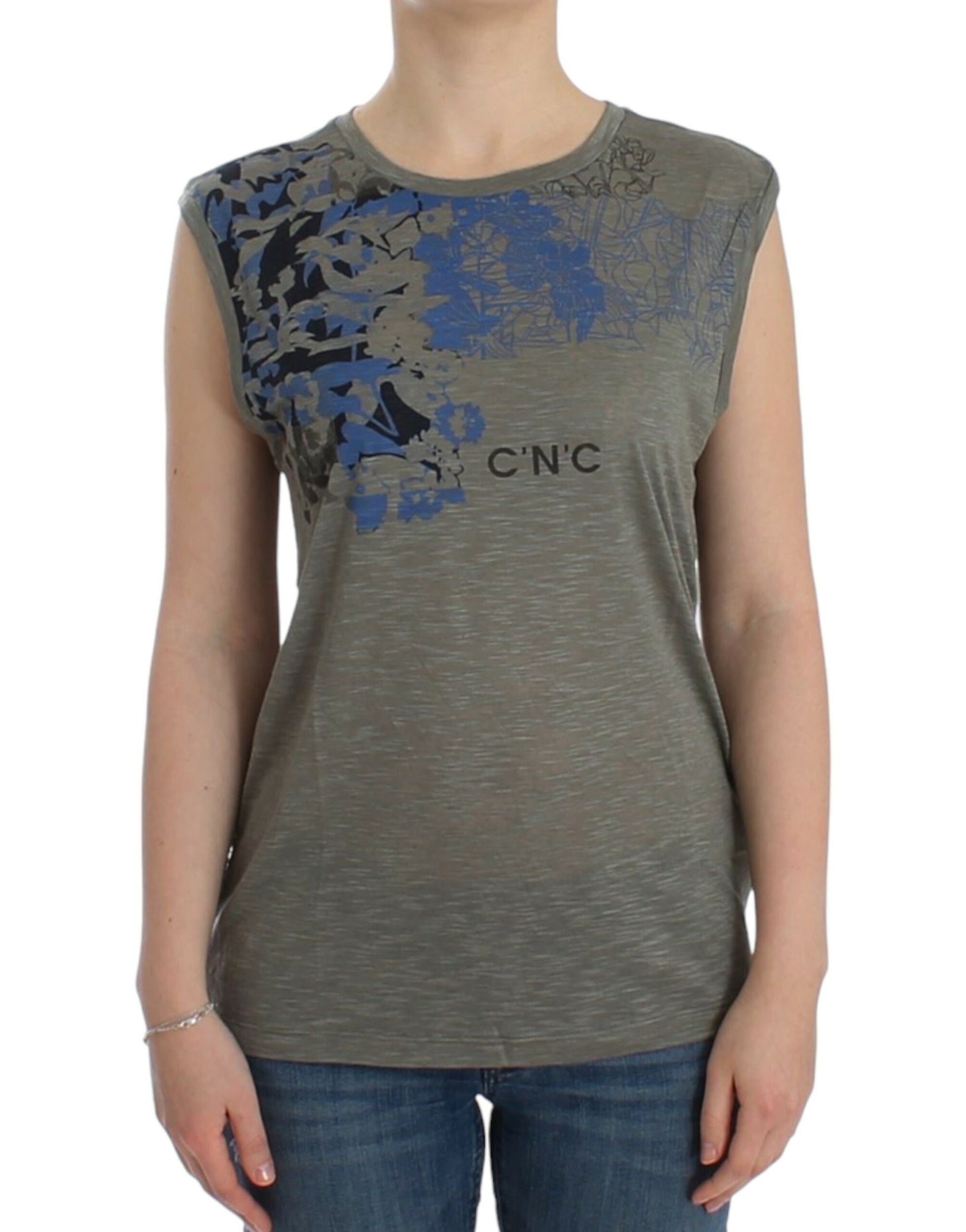 Costume National Gray print sleeveless t-shirt - ClickThatClicks 