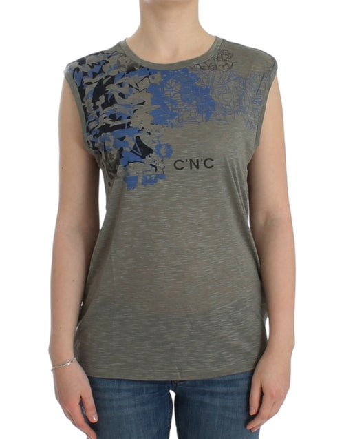Costume National Gray print sleeveless t-shirt - ClickThatClicks 