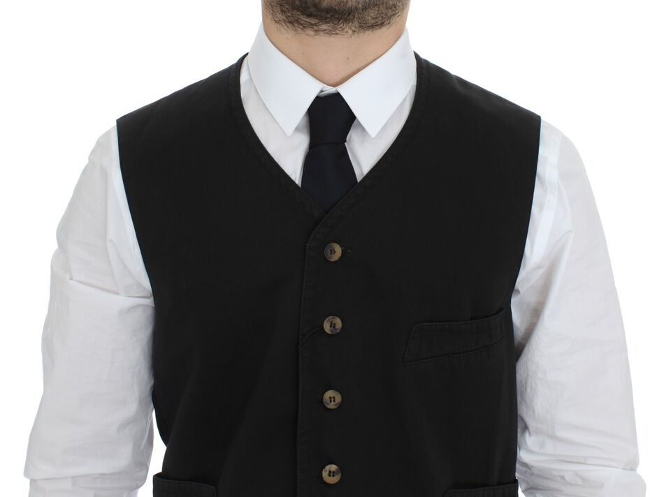 Dolce & Gabbana Black Cotton Blend Dress Vest Gilet - ClickThatClicks 