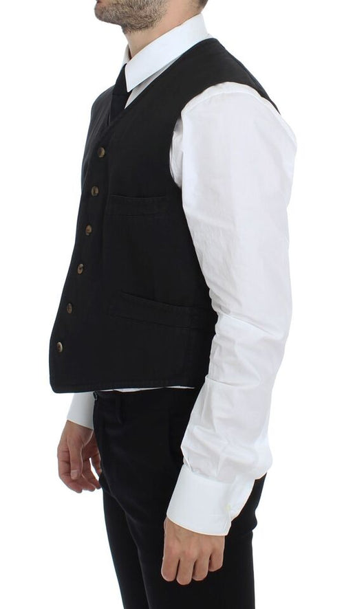 Dolce & Gabbana Black Cotton Blend Dress Vest Gilet - ClickThatClicks 