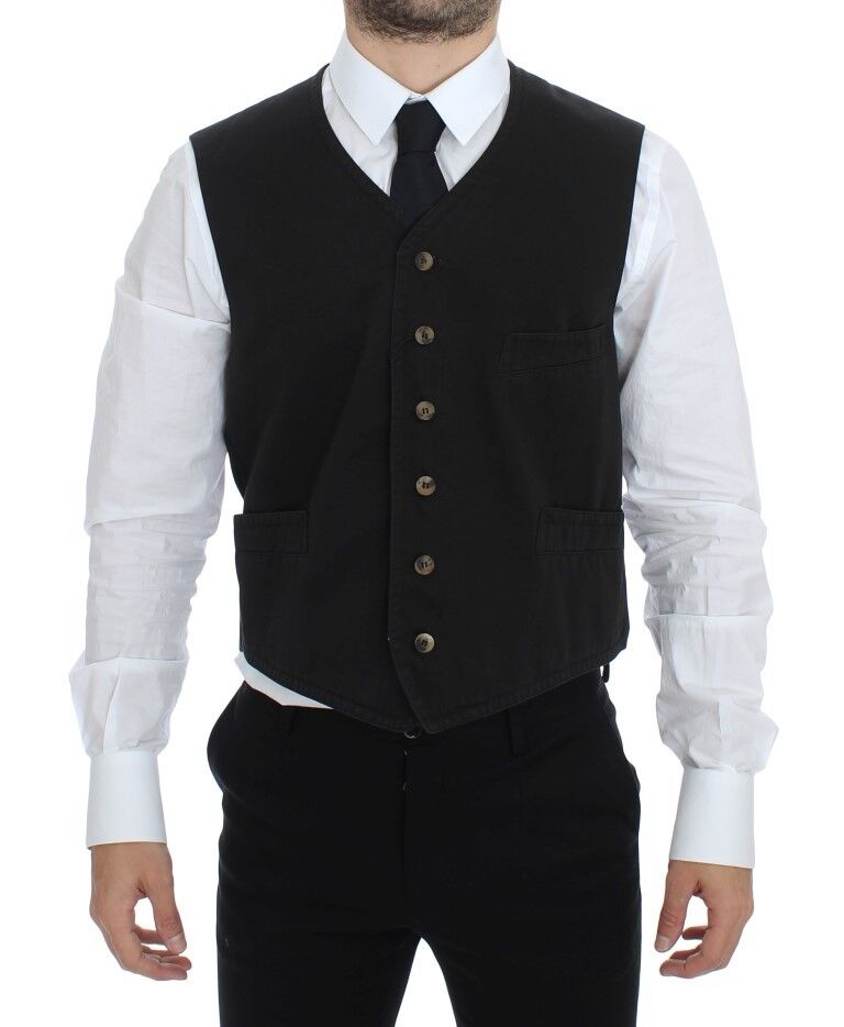 Dolce & Gabbana Black Cotton Blend Dress Vest Gilet - ClickThatClicks 
