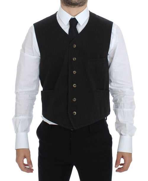 Dolce & Gabbana Black Cotton Blend Dress Vest Gilet - ClickThatClicks 