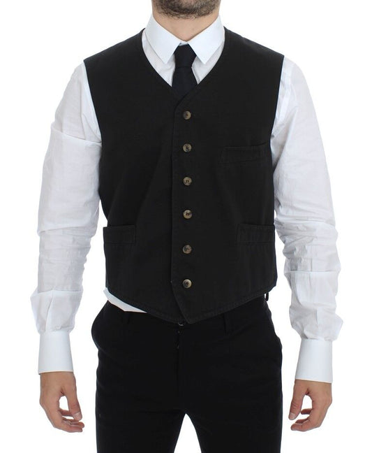Dolce & Gabbana Black Cotton Blend Dress Vest Gilet - ClickThatClicks 