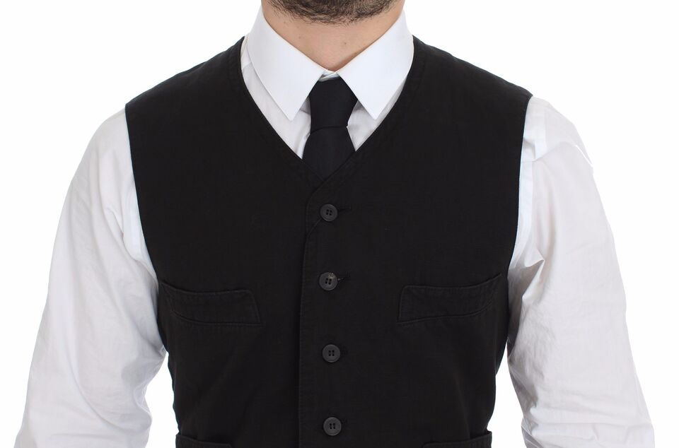Dolce & Gabbana Black Flax Cotton Dress Vest Blazer - ClickThatClicks 