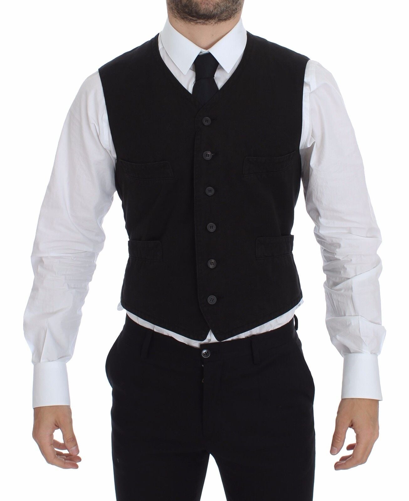Dolce & Gabbana Black Flax Cotton Dress Vest Blazer - ClickThatClicks 