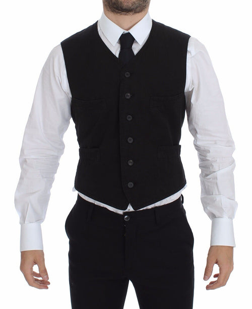 Dolce & Gabbana Black Flax Cotton Dress Vest Blazer - ClickThatClicks 