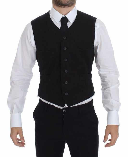 Dolce & Gabbana Black Flax Cotton Dress Vest Blazer - ClickThatClicks 