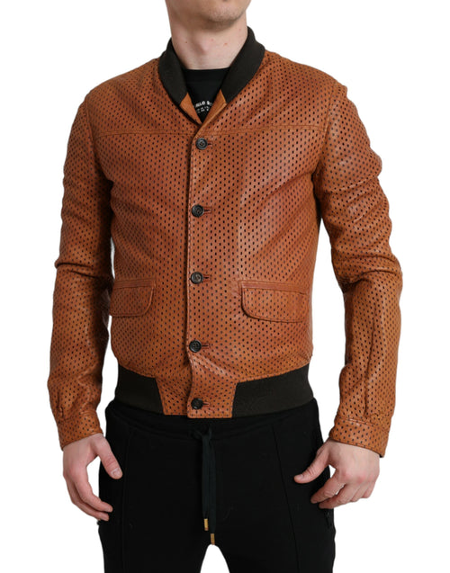 Dolce & Gabbana Brown Lambskin Leather Perforated Jacket - ClickThatClicks 