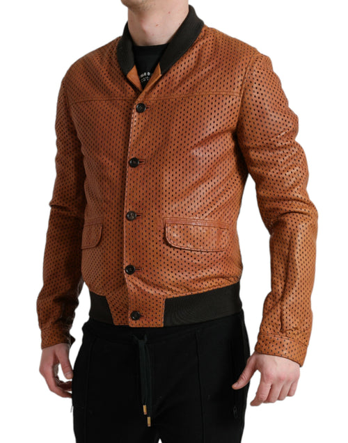 Dolce & Gabbana Brown Lambskin Leather Perforated Jacket - ClickThatClicks 