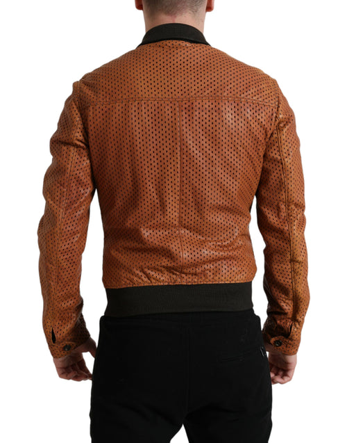 Dolce & Gabbana Brown Lambskin Leather Perforated Jacket - ClickThatClicks 