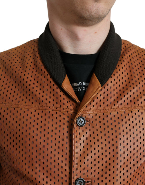 Dolce & Gabbana Brown Lambskin Leather Perforated Jacket - ClickThatClicks 