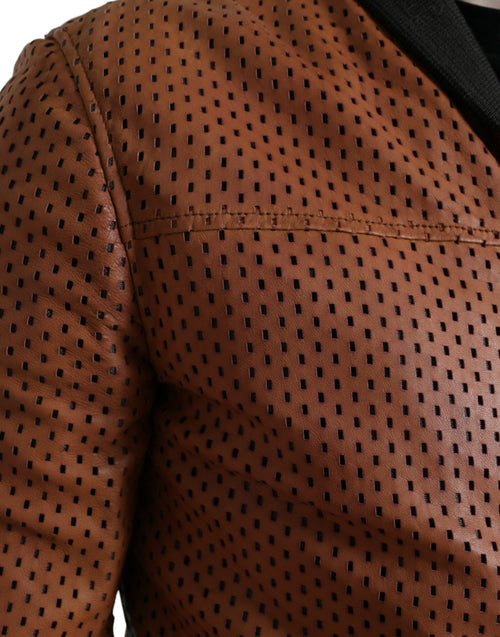 Dolce & Gabbana Brown Lambskin Leather Perforated Jacket - ClickThatClicks 
